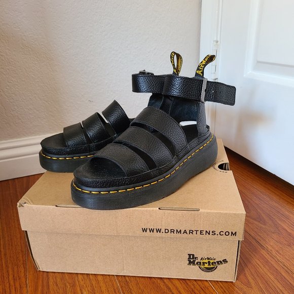 Dr. Martens Clarissa II Women's Leather Platform Sandals - Black Milled Nappa - Picture 2 of 6